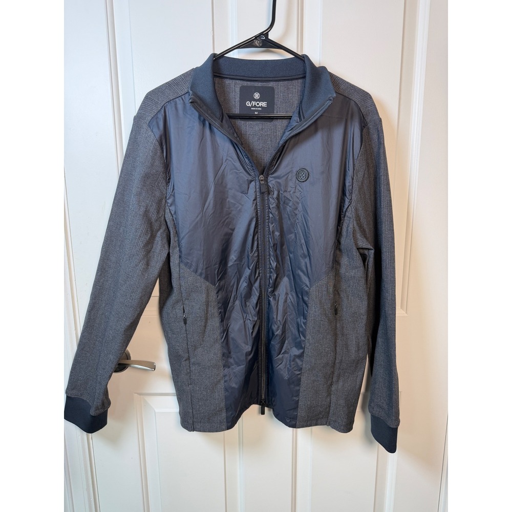 G/FORE Mens Hybrid Golf Jacket Grey Glen Plaid Navy Blue Full Zip Sweater Medium